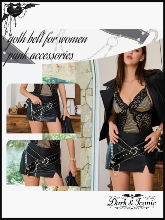 Wide Punk Studded Belt with Detachable Crystal Chain main image 5
